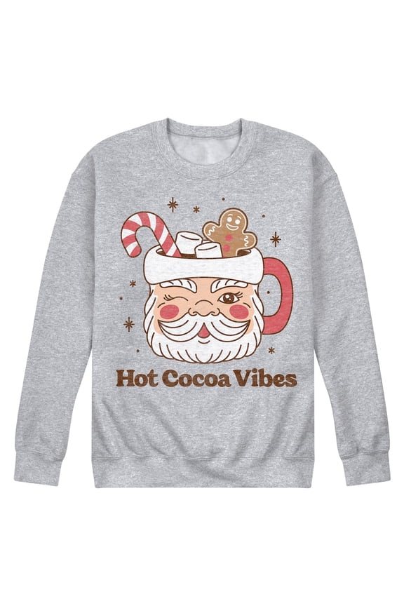 - Hot Cocoa Vibes Retro Santa Mug - Men's Long Sleeve Crew Fleece Sweatshirt
