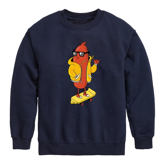 Instant Message - Hot Dog Skater - Toddler And Youth Crewneck Fleece Sweatshirt