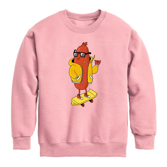 Instant Message - Hot Dog Skater - Toddler And Youth Crewneck Fleece Sweatshirt