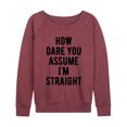 thumbnail image 1 of Instant Message - How Dare You Assume Straight Lightweight French Terry Wide Neck Long Sleeve Graphic Shirt, 1 of 5