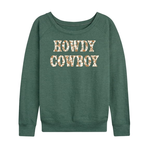 Instant Message - Howdy Cowboy Lightweight French Terry Wide Neck Long Sleeve Graphic Shirt