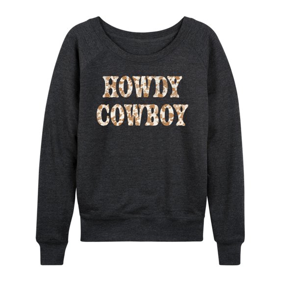 Instant Message - Howdy Cowboy Lightweight French Terry Wide Neck Long Sleeve Graphic Shirt