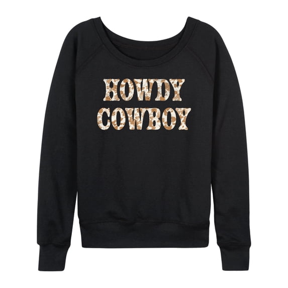 Instant Message - Howdy Cowboy Lightweight French Terry Wide Neck Long Sleeve Graphic Shirt