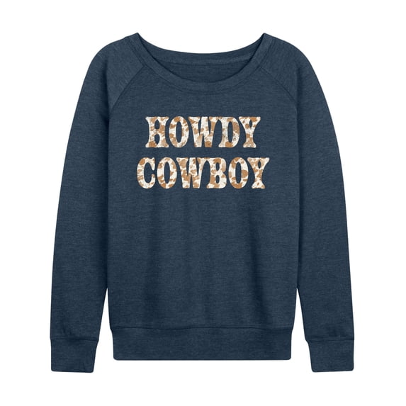 Instant Message - Howdy Cowboy Lightweight French Terry Wide Neck Long Sleeve Graphic Shirt