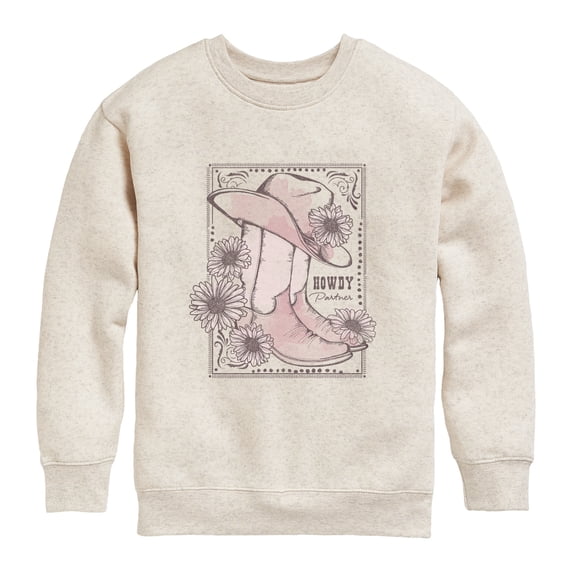 Instant Message - Howdy Partner Boots Graphic Long Sleeve Fleece Sweatshirt