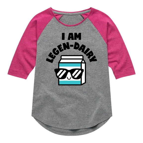 Instant Message - I Am Legen-Dairy - Cool Milk Carton - Toddler & Youth Girls Raglan Graphic T-Shirt
