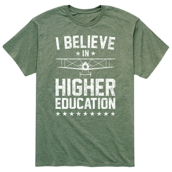 Instant Message - I Believe In Higher Education, Plane - Men's Short Sleeve Graphic T-Shirt