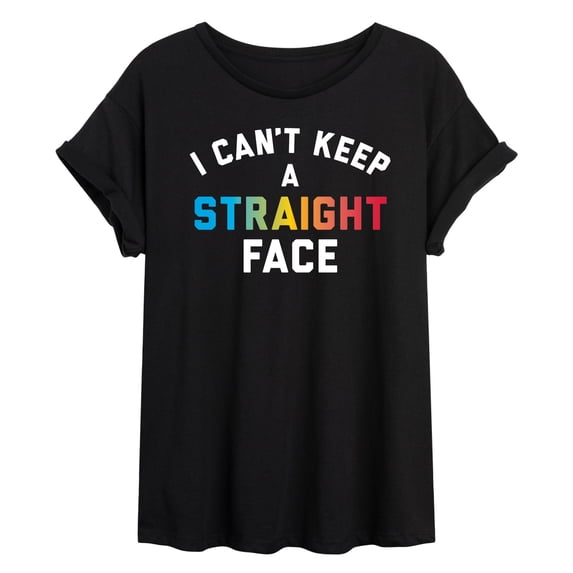 Instant Message - Can't Keep Straight Face - Juniors Oversized Graphic T-Shirt