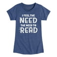 thumbnail image 1 of Instant Message - I Feel The Need To Read - Toddler And Youth Girls Short Sleeve Graphic T-Shirt, 1 of 6