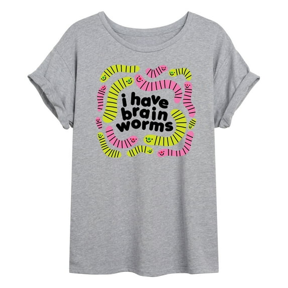 Instant Message - I Have Brain Worms - Juniors Oversized Graphic T-Shirt