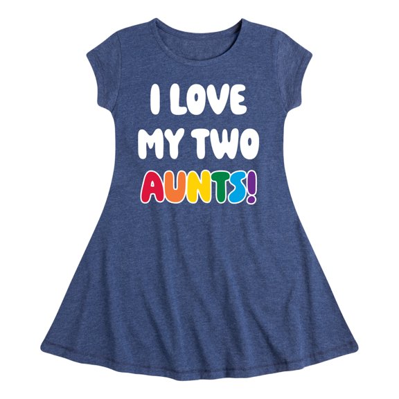 Instant Message - I Love My Two Aunts - Girls Fit And Flare Cap Sleeve Dress