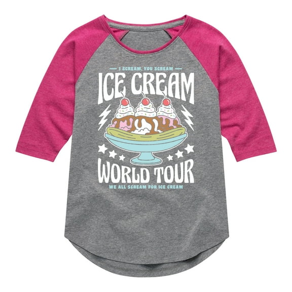 Instant Message - I Scream, You Scream - Ice Cream World Tour - Toddler & Youth Girls Raglan Graphic T-Shirt