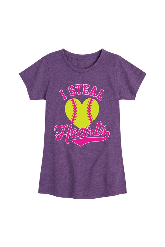 - I Steal Hearts Softball - Youth Girls Fitted Short Sleeve T-Shirt