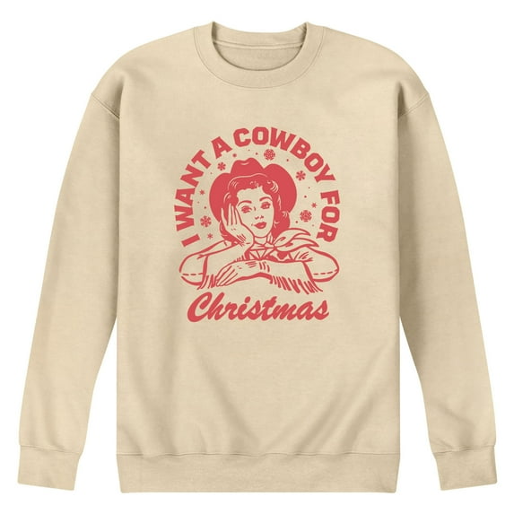 Instant Message - I Want A Cowboy For Christmas - Men's Long Sleeve Crew Fleece Sweatshirt