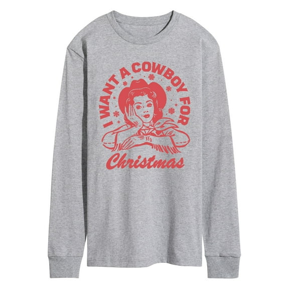Instant Message - I Want A Cowboy For Christmas - Men's Long Sleeve Graphic T-Shirt