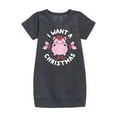 thumbnail image 1 of Instant Message - I Want A Hippopotamus For Christmas - Toddler And Youth Girl Fleece Dress, 1 of 4