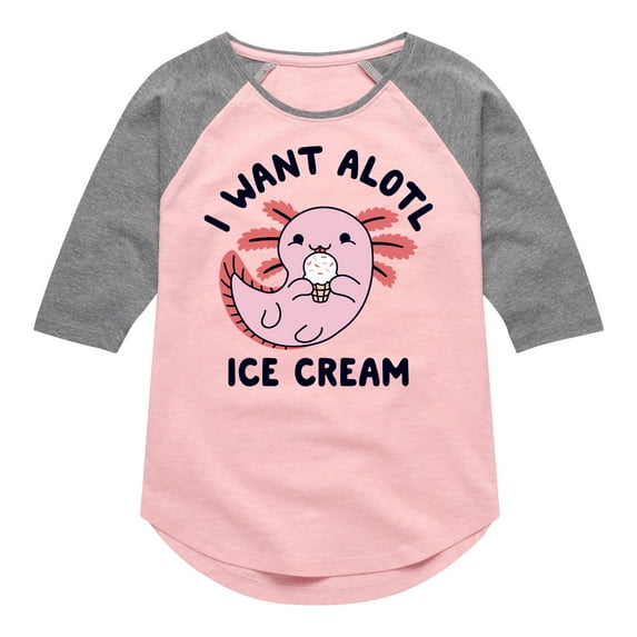 Instant Message - I Want Alotl Ice Cream - Toddler And Youth Girls Raglan Graphic T-Shirt
