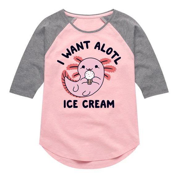 Instant Message - I Want Alotl Ice Cream - Toddler And Youth Girls Raglan Graphic T-Shirt