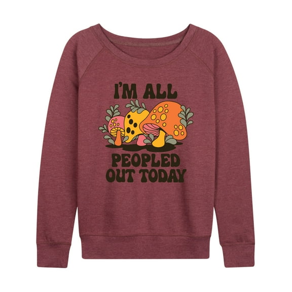 Instant Message - I'm All Peopled Out Today Mushrooms - Women's Lightweight French Terry Long Sleeve Shirt