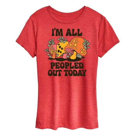 Instant Message - I'm All Peopled Out Today Mushrooms - Women's Short Sleeve Graphic T-Shirt