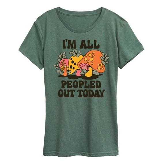 Instant Message - I'm All Peopled Out Today Mushrooms - Women's Short Sleeve Graphic T-Shirt