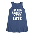 thumbnail image 1 of Instant Message - I'm The Reason We're Late - Toddler & Youth Girls A-line Dress, 1 of 6