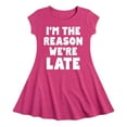 thumbnail image 1 of Instant Message - I'm The Reason We're Late - Toddler & Youth Girls Fit & Flare Dress, 1 of 1