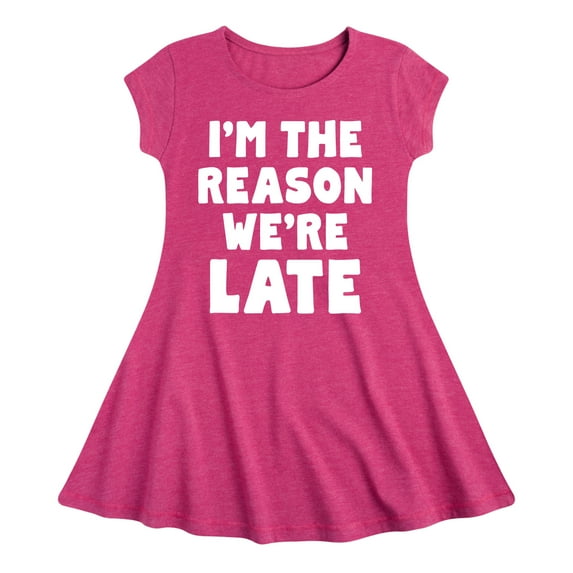 Instant Message - I'm The Reason We're Late - Toddler & Youth Girls Fit & Flare Dress