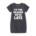 thumbnail image 1 of Instant Message - I'm The Reason We're Late - Toddler & Youth Girls Fleece Dress, 1 of 5