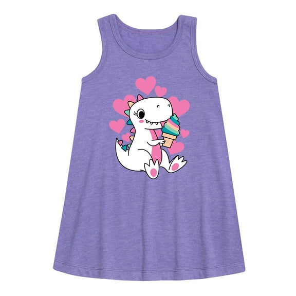 Instant Message - Ice Cream Dinosaur - Toddler & Youth Girls A-line Dress