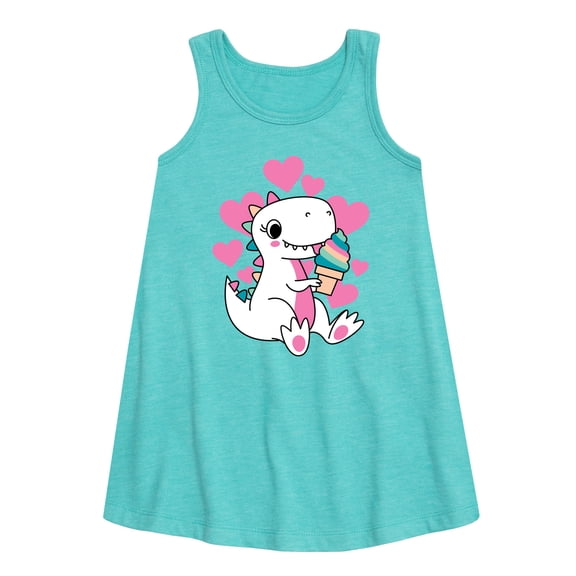 Instant Message - Ice Cream Dinosaur - Toddler & Youth Girls A-line Dress
