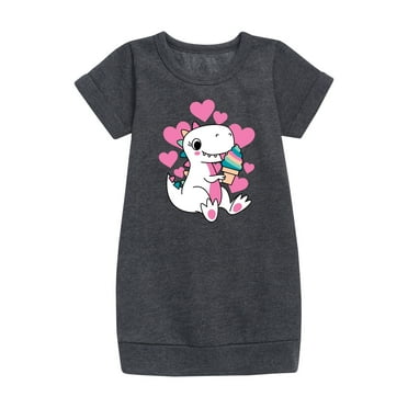 Instant Message - Ice Cream Dinosaur - Toddler & Youth Girls Fleece Dress