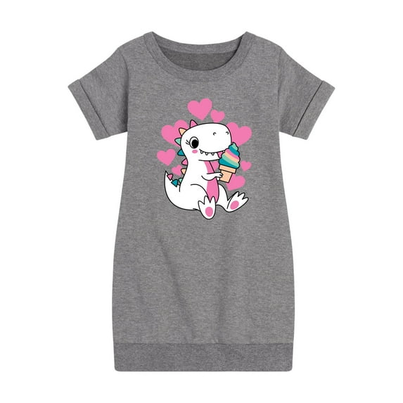 Instant Message - Ice Cream Dinosaur - Toddler & Youth Girls Fleece Dress