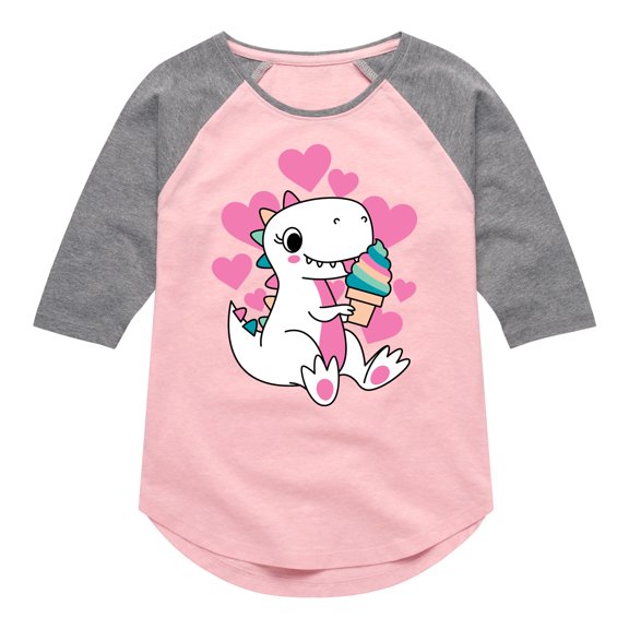 Instant Message - Ice Cream Dinosaur - Toddler & Youth Girls Raglan Graphic T-Shirt