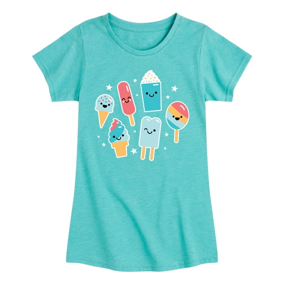 Instant Message - Ice Cream Emojis Fitted Short Sleeve Graphic T-Shirt
