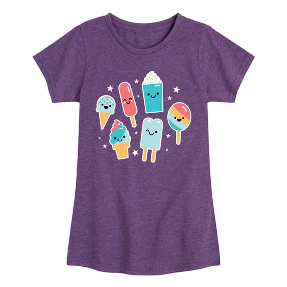 Instant Message - Ice Cream Emojis Fitted Short Sleeve Graphic T-Shirt