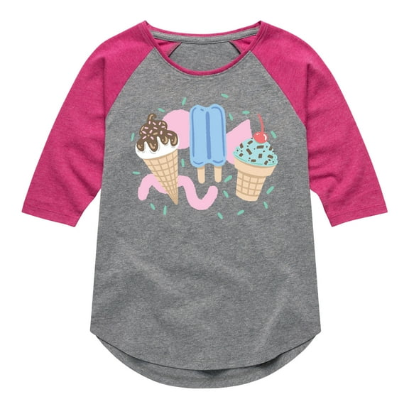 Instant Message - Ice Creams  - Toddler & Youth Girls Raglan Graphic T-Shirt