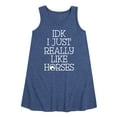 thumbnail image 1 of Instant Message - Idk I Like Horses - Toddler & Youth Girls A-line Dress, 1 of 6