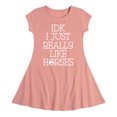 thumbnail image 1 of Instant Message - Idk I Like Horses - Toddler & Youth Girls Fit & Flare Dress, 1 of 1