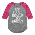thumbnail image 1 of Instant Message - Idk I Like Horses - Toddler & Youth Girls Raglan Graphic T-Shirt, 1 of 6