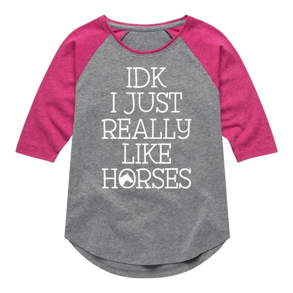 Instant Message - Idk I Like Horses - Toddler & Youth Girls Raglan Graphic T-Shirt