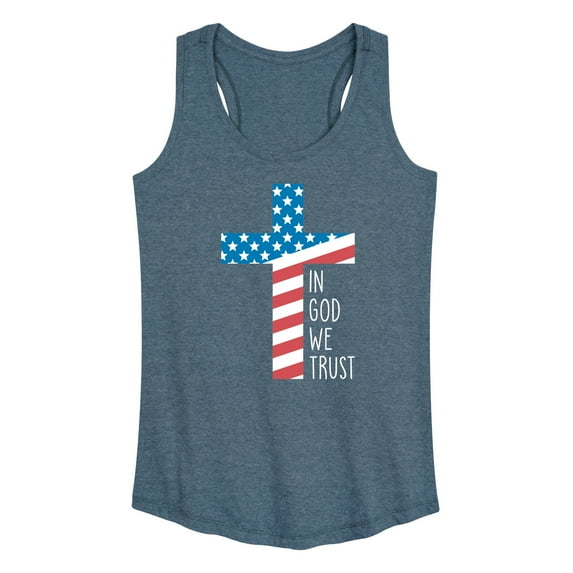 Instant Message - In God We Trust American Flag Cross - 4th of July - Women's Racerback Tank Top