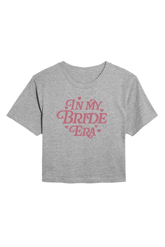 - In My Bride Era - Juniors Cropped Short Sleeve Graphic T-Shirt