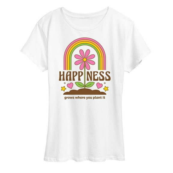 Instant Message - Inspirational - Happiness Grows Where You Plant It - Women's Short Sleeve Graphic T-Shirt