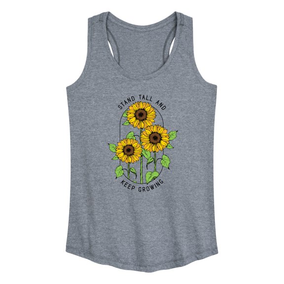 Instant Message - Inspirational - Stand Tall & Keep Growing - Sunflower - Women's Racerback Tank Top