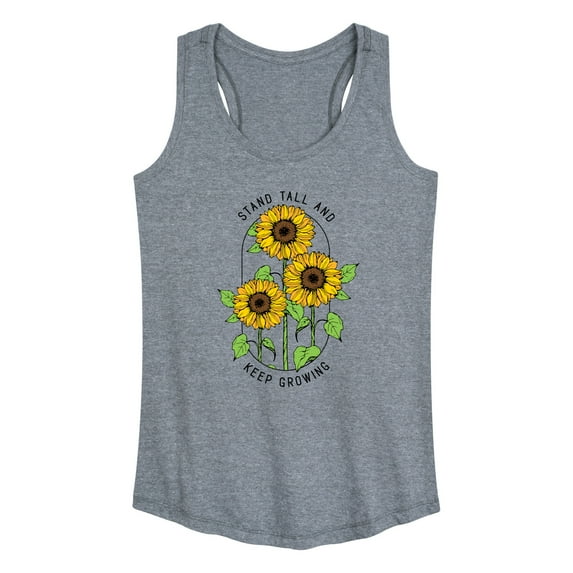 Instant Message - Inspirational - Stand Tall & Keep Growing - Sunflower - Women's Racerback Tank Top