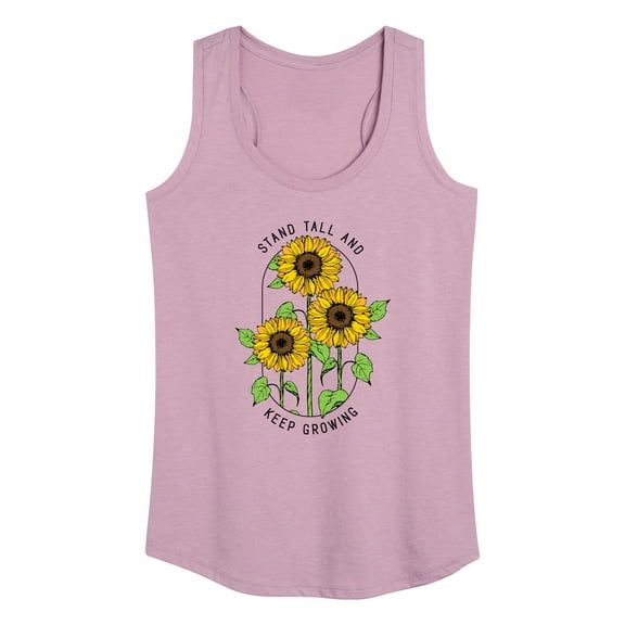 Instant Message - Inspirational - Stand Tall & Keep Growing - Sunflower - Women's Racerback Tank Top