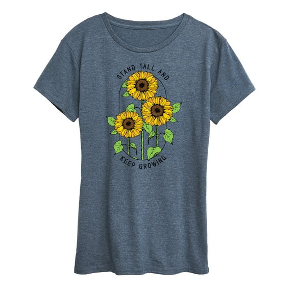 Instant Message - Inspirational - Stand Tall & Keep Growing - Sunflower - Women's Short Sleeve Graphic T-Shirt