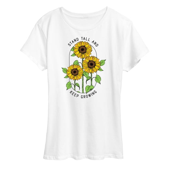 Instant Message - Inspirational - Stand Tall & Keep Growing - Sunflower - Women's Short Sleeve Graphic T-Shirt