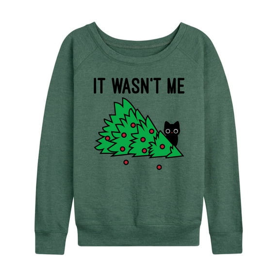 Instant Message - It Wasn't Me Cat Christmas Tree - Women's Lightweight French Terry Long Sleeve Shirt